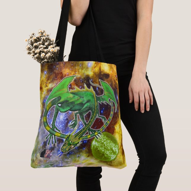 Bolsa Tote Dragão Cósmico Esmeralda (Close Up)