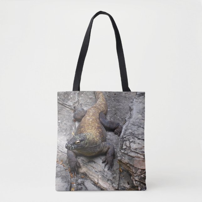 Bolsa Tote Dragão de Komodo em Rochas Ensolaradas (Frente)