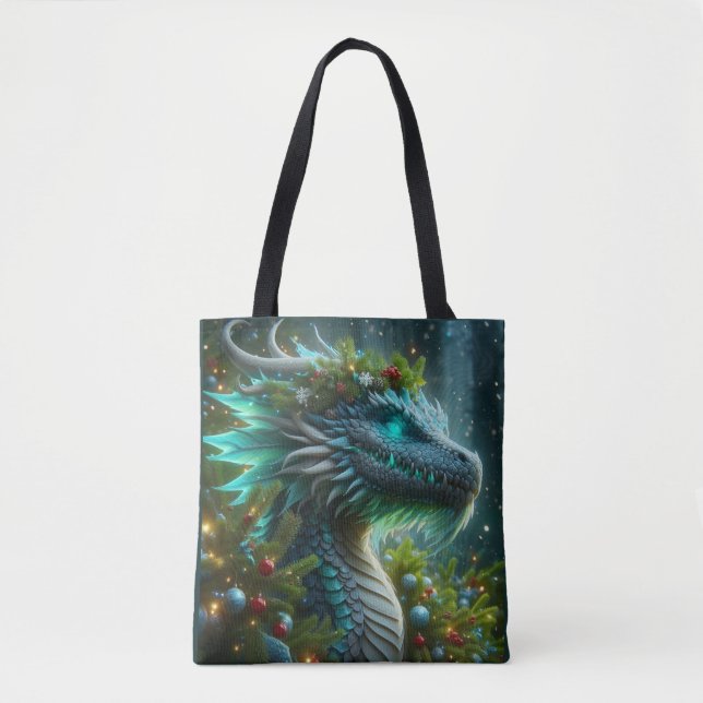Bolsa Tote Dragão de Natal de Turquesa Magnética (Frente)