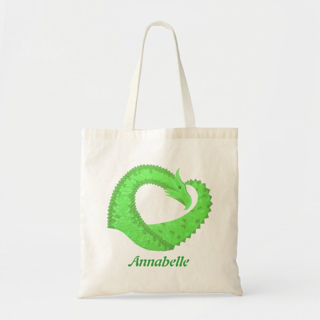 Bolsa Tote Dragão do coração do verde limão em branco (Frente)
