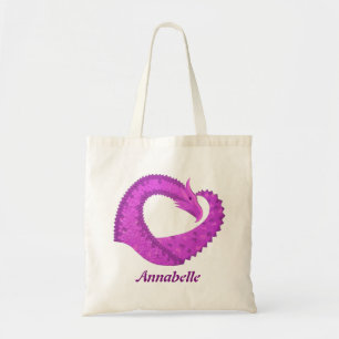 Bolsa Tote Dragão do coração roxo brilhante em branco