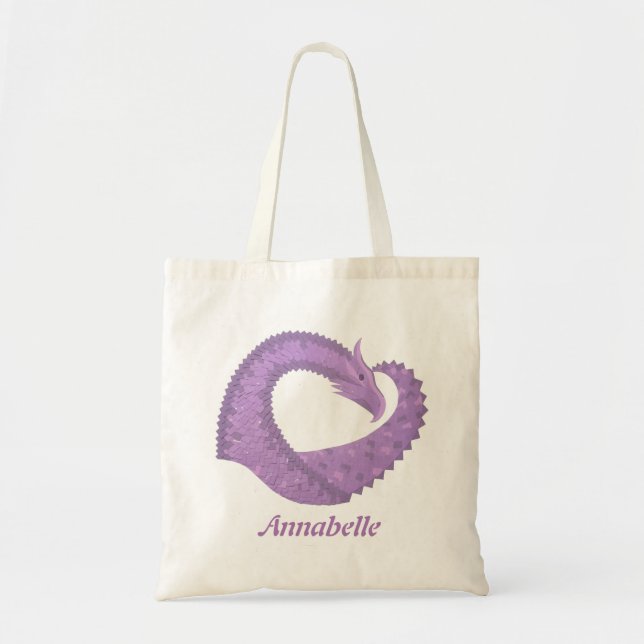 Bolsa Tote Dragão do coração roxo lavanda em branco (Frente)