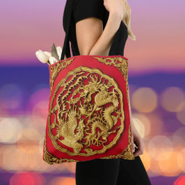 Bolsa Tote Dragão Fenix Vermelho Ouro Casamento Chinês