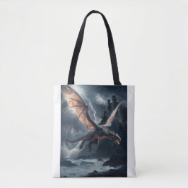 Bolsa Tote Dragão sobre o castelo.
