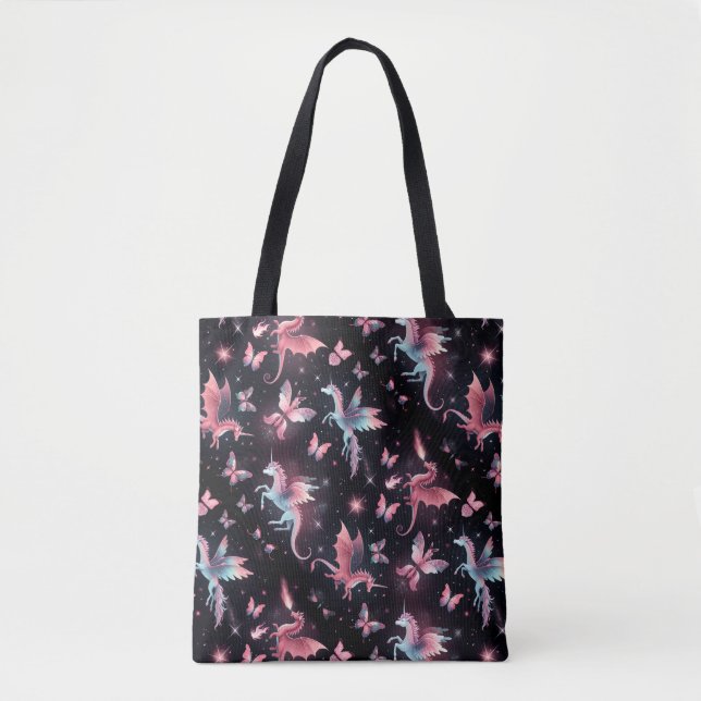 Bolsa Tote Dragão Unicórnio Rosa Misto (Frente)