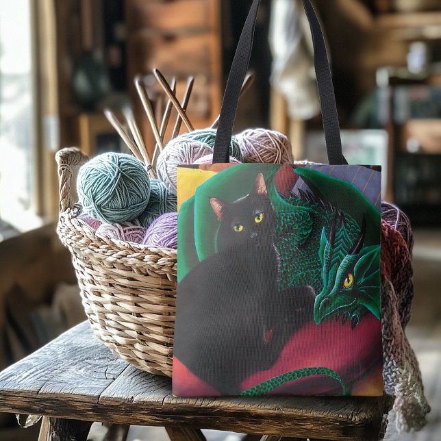 Bolsa Tote Dragão Verde Gato Negro (Criador carregado)