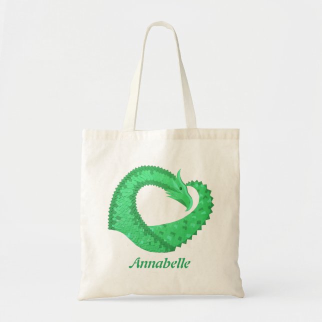 Bolsa Tote Dragão verde no branco (Frente)