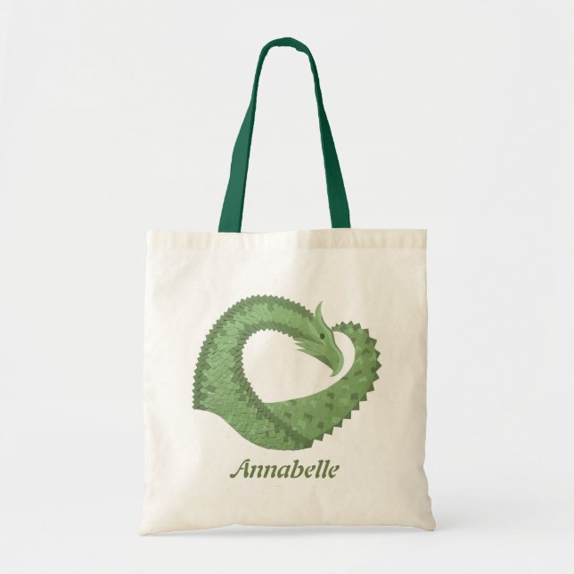 Bolsa Tote Dragão verde-oliva em branco (Frente)