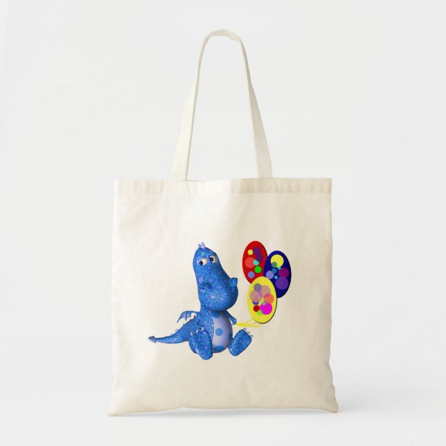 Bolsa Tote Dragão Whimsso Segurando Balões Tote Bag (Frente)