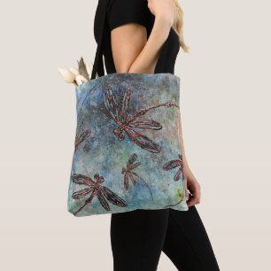 Bolsa Tote Dragões com Dobras de Bronze num Céu Mágico