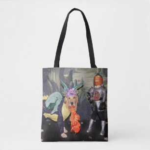 Bolsa Tote Dragões do golden retriever que lutam um cavaleir