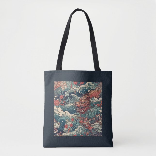 Bolsa Tote Dragões do Mar de Tatuagem Japonês (Frente)