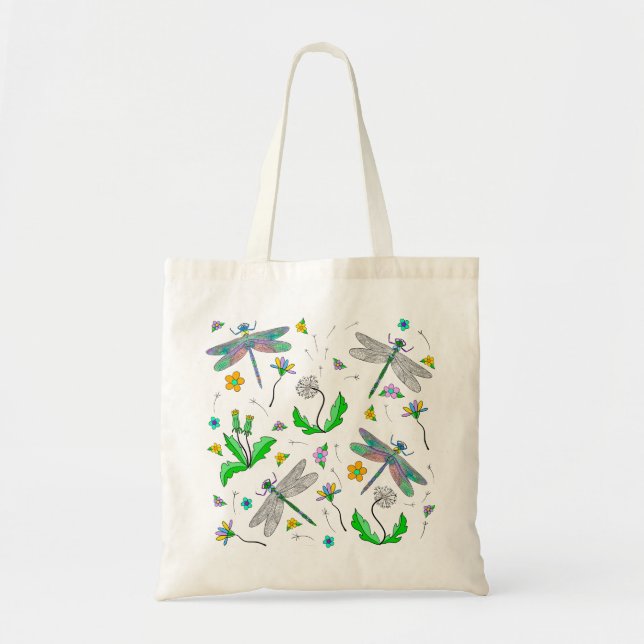 Bolsa Tote Dragonflies e Dandelions (Frente)