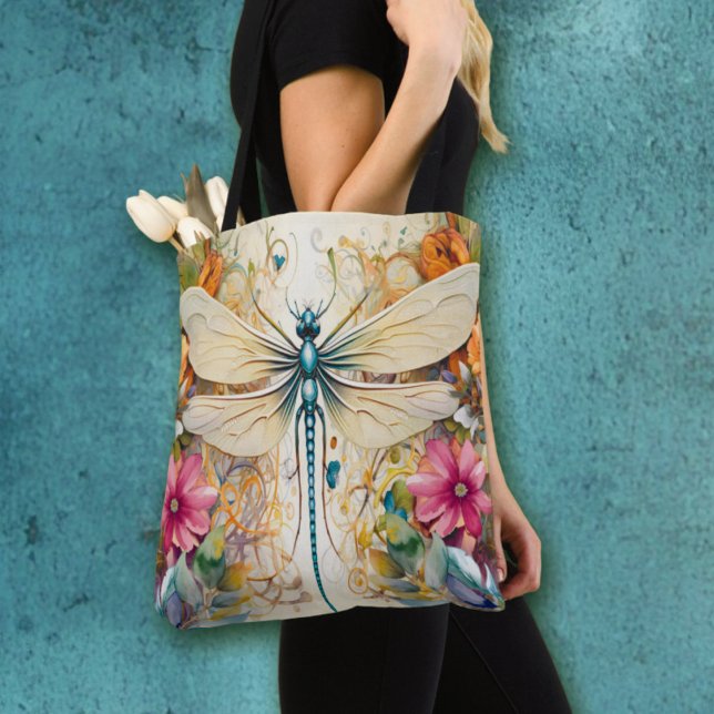 Bolsa Tote Dragonfly E Flores Selvagens (Criador carregado)