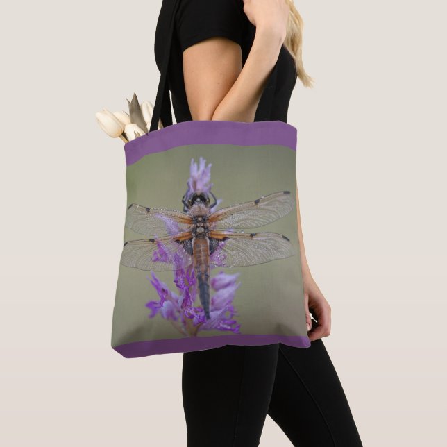 Bolsa Tote Dragonfly Na Flor Roxa (Close Up)