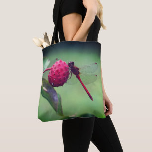 Bolsa Tote Dragonfly Vermelha Na Fruta Dogwood Fechar