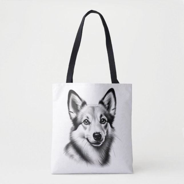 Bolsa Tote Drawing Norwegian Lundehund (Frente)