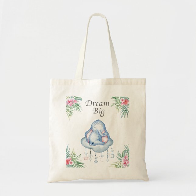 Bolsa Tote Dream Big | Floral de Elefante para Bebês (Frente)
