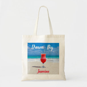 Bolsa Tote Dream Big Tropical Beach Blue Ocean, nome personal