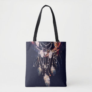 Bolsa Tote Dreamcatcher, galhos, estilo boho, arte digital.