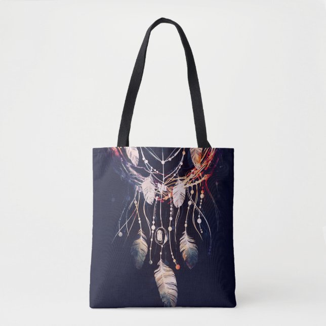 Bolsa Tote Dreamcatcher, galhos, estilo boho, arte digital. (Frente)