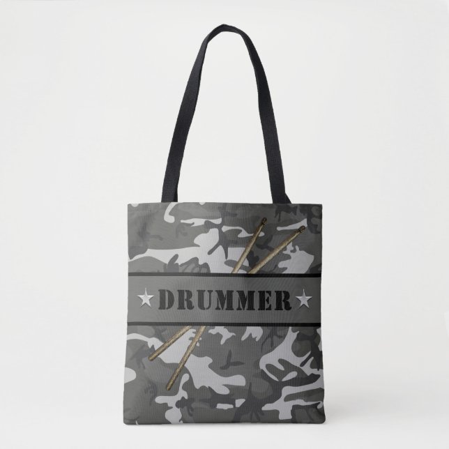 Bolsa Tote DRUMMER Camouflage Drumsticks Rocker Drumming (Frente)