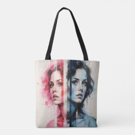 Bolsa Tote Dualidade Vermelha e Azul - Retratos gêmeos na Rua