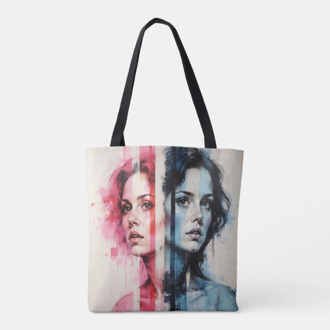 Bolsa Tote Dualidade Vermelha e Azul - Retratos gêmeos na Rua (Verso)