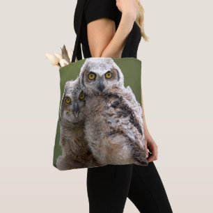 Bolsa Tote Duas grandes corujas Horned do bebê