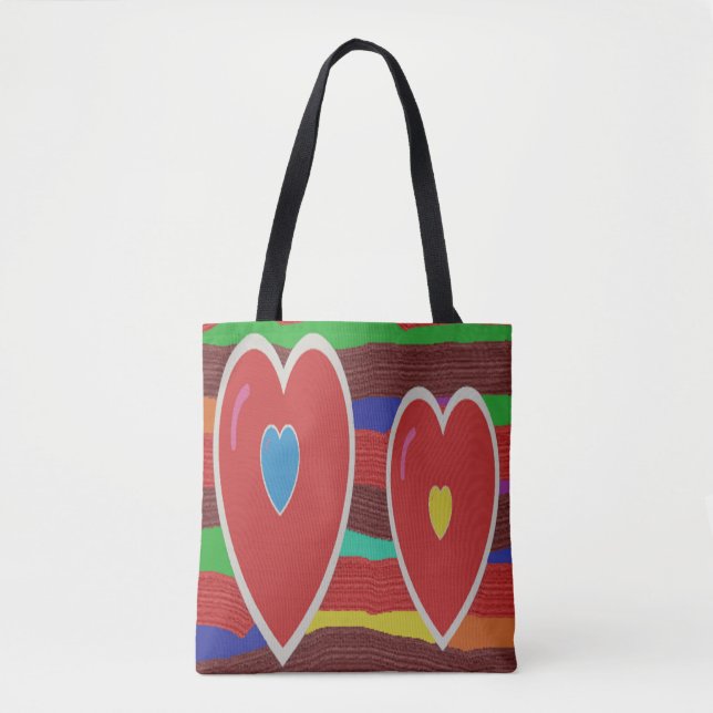 Bolsa Tote Duas riscas de coração e texto (Frente)