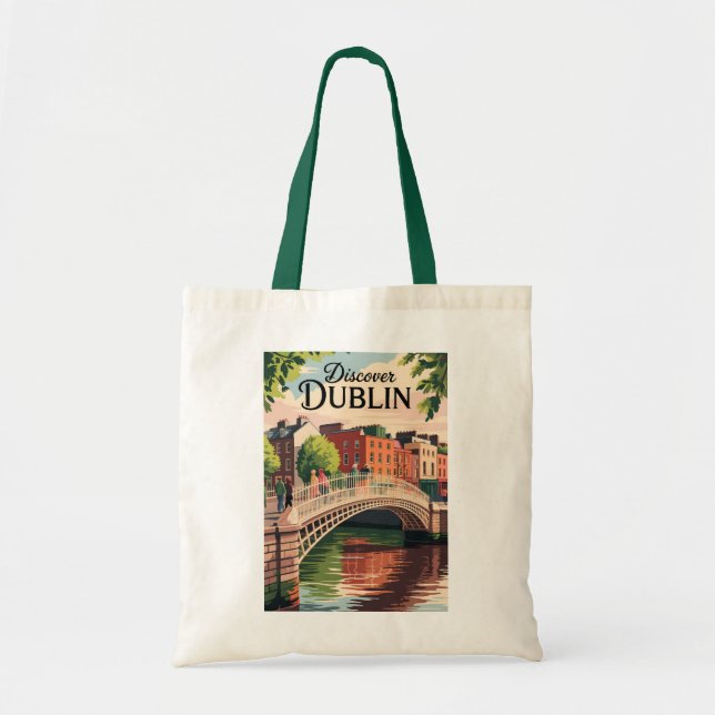 Bolsa Tote Dublin Irlanda Ilustração Viagem Art Vintage (Frente)
