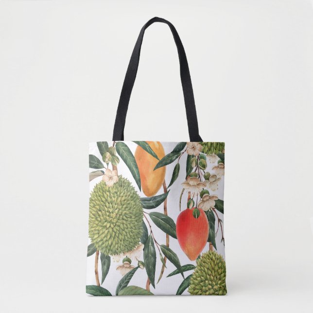 Bolsa Tote Duriano tropical com aquarela, padrão de manga. (Frente)
