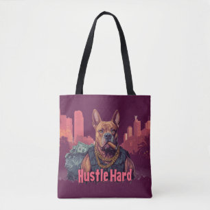 Bolsa Tote Duro de Hustle - Cachorro Pitbull com Dinheiro e C