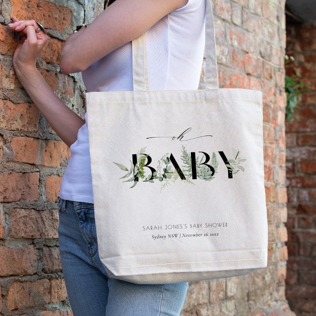 Bolsa Tote Dusky Leafy Fern Succulent Oh Chá de fraldas (Criador carregado)