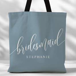 Bolsa Tote Dusty Blue Bridesmaid Script Moderno