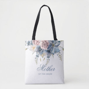 Bolsa Tote Dusty Blue e Mauve Floral Elegant Wedding