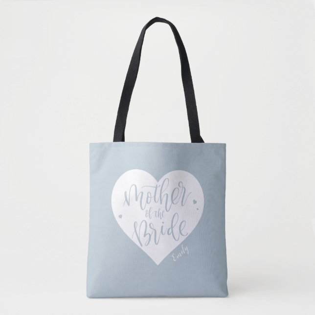 Bolsa Tote Dusty Blue Heart e slogan mãe da noiva (Frente)