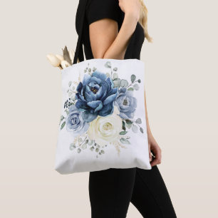 Bolsa Tote Dusty Blue Marinho Champanhe Ivory Floral Casament
