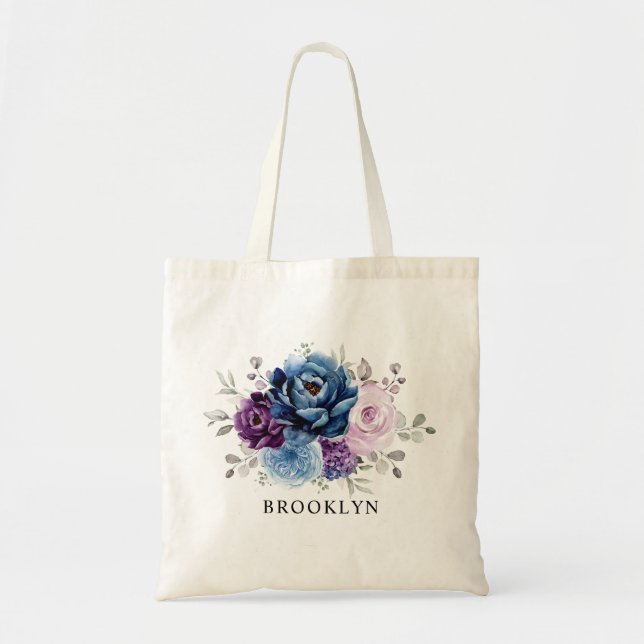 Bolsa Tote Dusty Blue Purple Marinho Lilac Bloom Bridesmaid p (Frente)