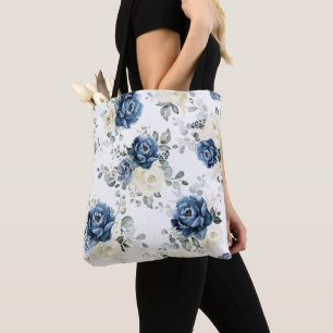 Bolsa Tote Dusty Marinho Azul Champanhe Ivory Floral Tot