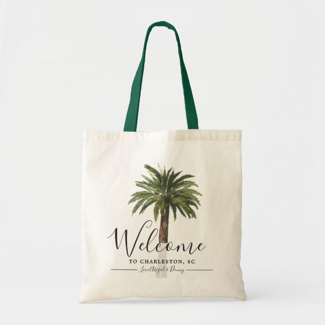 Bolsa Tote Dusty Palms | Saco de Tote de Casamento de Destino (Frente)