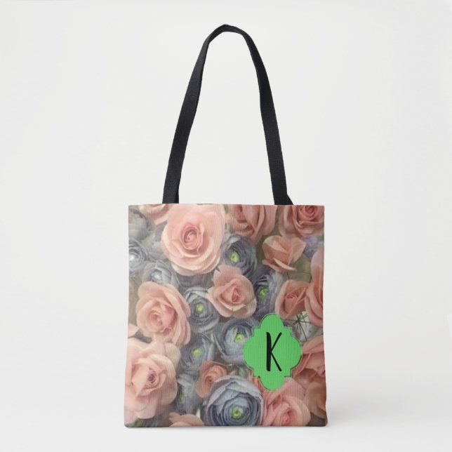 Bolsa Tote Dusty Rosa e Blue Floral Bloom Design (Frente)