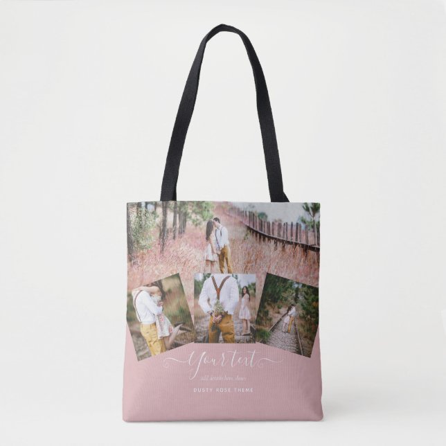 Bolsa Tote Dusty Rosa Pink Newlyweds - Presente FOTO De Casam (Frente)