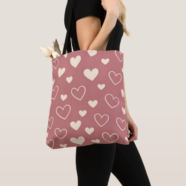 Bolsa Tote Dusty Rose Marfim Corações  (Close Up)
