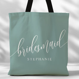 Bolsa Tote Dusty Teal Bridesmaid - Script Moderno