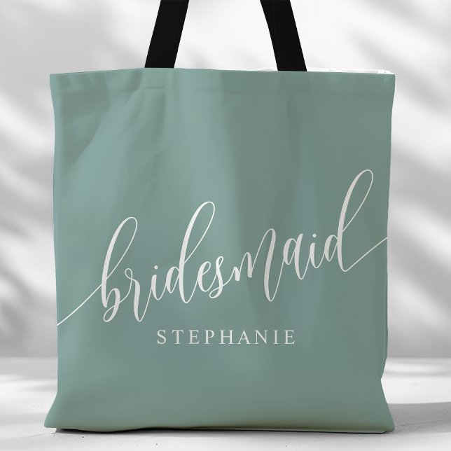 Bolsa Tote Dusty Teal Bridesmaid - Script Moderno (Criador carregado)