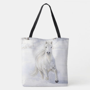Bolsa Tote Dyfra o Cavalo Islandês Galopando na Neve
