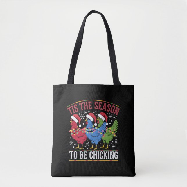 Bolsa Tote É a Época de Ser Chicking Xmas Frango Western (Frente)
