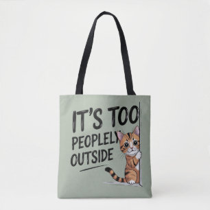 Bolsa Tote "É Muito Cheio Lá Fora" Gato Introvertido Divertid