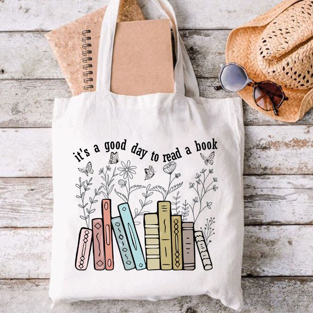 Bolsa Tote É um bom dia para ler um livro, amante de livros (It's a Good Day to Read a Book tote b, Reading Tote bag, Book Lover tote bag Flower, gifts for book )